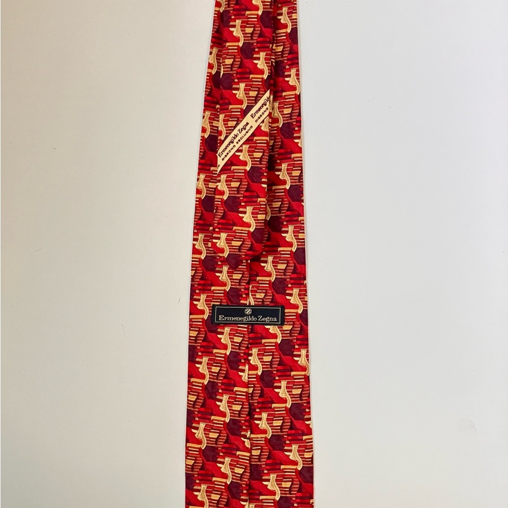 Ermenegildo Zegna Red and Gold Abstract Patterned Tie Silk